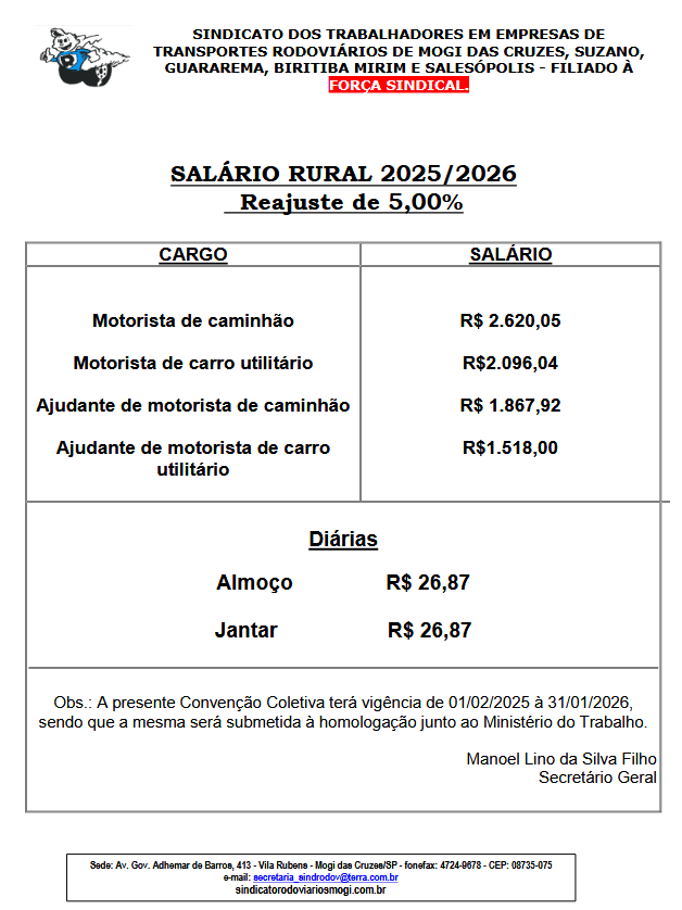 SALÁRIO RURAL 2025/2026